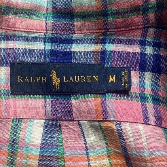 Ralph Lauren Polo Plaid Shirt Size Medium 100% Linen - Picture 6 of 7